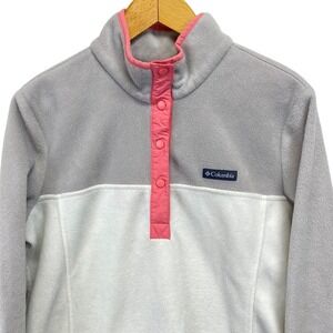 Columbia Gray Cream Coral Colorblock 1/4 Snap Front Fleece Pullover Women's L